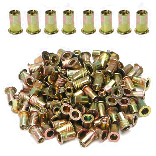 Woopais 100pcs Carbon Steel SAE Rivet Nuts 1/4-20 Threaded Rivet Insert Nutsert Rivnuts Kit
