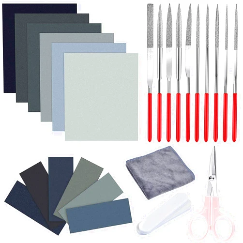 Akamino 26 Pieces Resin Casting Kits - Include Sand Papers Polishing Cloth Polishing Sticks Various Shapes Files and Scissors for Polishing Epoxy Resin Jewelry Making Tools Supplies