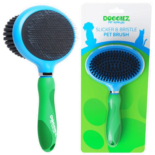 Doggiez Pet Supplies Double Sided Grooming Brush for Dogs & Cats - Pin Slicker Bristle Brush for Long & Short Hair, Puppy Undercoat Grooming