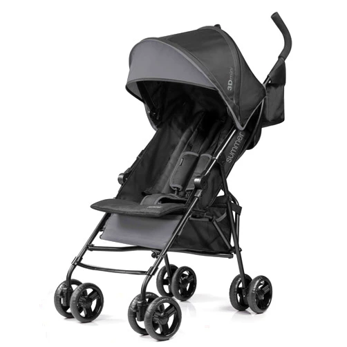 Summer Infant, 3D Mini Convenience Stroller – Lightweight Stroller with Compact Fold MultiPosition Recline Canopy with Pop Out Sun Visor and More – Umbrella Stroller for Travel and More, Gray