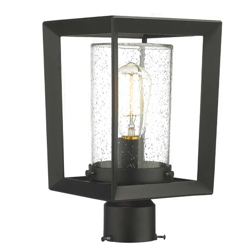 Emliviar Post Lights Outdoor Fixture, 1-Light Lamp Post Lantern, Black Finish, Seeded Glass, 2083P BK