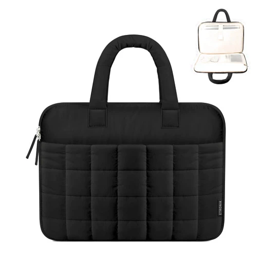 ETRONIK Laptop Case Sleeve, TSA Puffy Laptop Sleeve 13-14 Inch, Fluffy Padded Laptop Bag with Handle Fitted with Macbook Air/Pro 13.3 14 inch, Laptop Cover Fitted with Dell, HP, Lenovo, Black