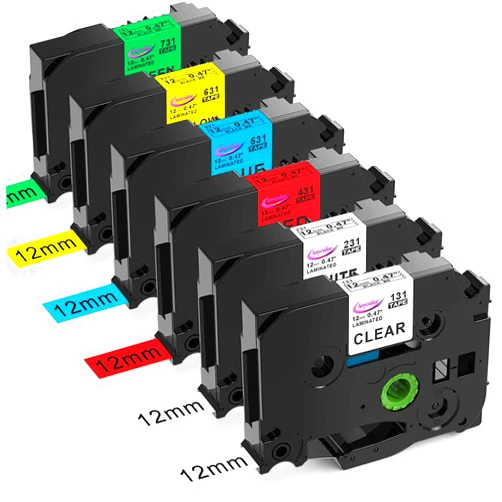 Anycolor 6-Pack Compatible with Brother P Touch TZe TZ Label Tape 12mm 0.47 Laminated (White/Clear/Red/Blue/Yellow/Green) for Ptouch PT-D210 PT-H110 PT-D220 PTD400 PTD410 Label Maker