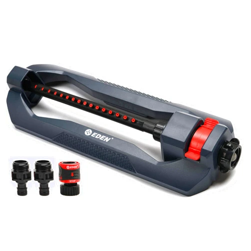 Eden 94113 Lawn & Garden Essential Oscillating Water Sprinkler For Yard W/Quick Connect Starter Set, 16 Nozzles, Covers up to 3,600 sq. ft, Heavy Weight Base