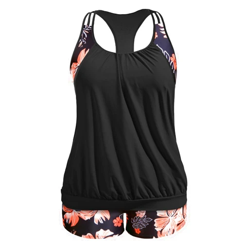 Holipick Plus Size Tankini Swimsuit for Women Two Piece Tummy Control Bathing Suit Blouson Racerback Tankini Top with Shorts
