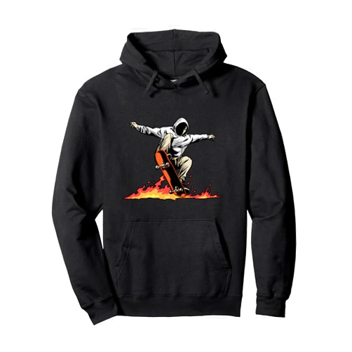 Skateboard Gifts & Accessories Skateboard Skateboarder Skater On Fire - Skateboarding Pullover Hoodie