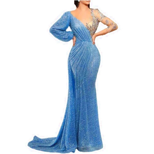HQnyimi Exquisite Mermaid Evening Dress Sheer Jewel Sequins Long Sleeves Prom Gowns Sweep Train Party Dress 2024