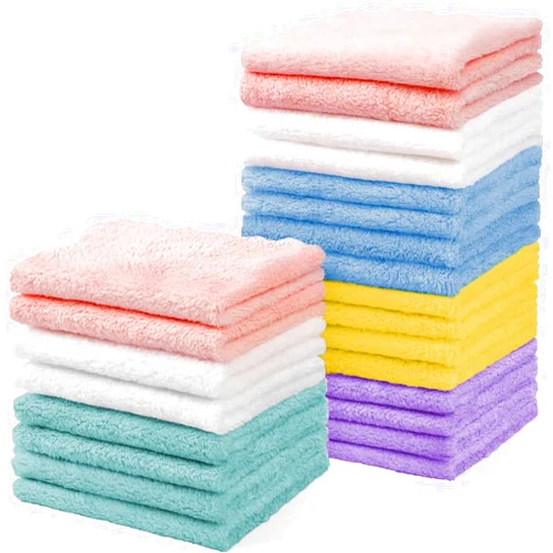 Puomue 24 Pack Baby Washcloths, Multicolor Microfiber Coral Fleece, 7
