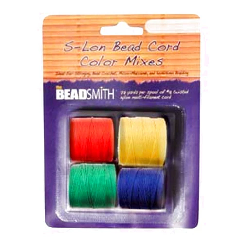 The Beadsmith 4 Spools Super-lon #18 Cord Ideal for Stringing Beading Crochet and Micro-macram Jewelry Compatible with Kumihimo Projects S-lon Primary Mix