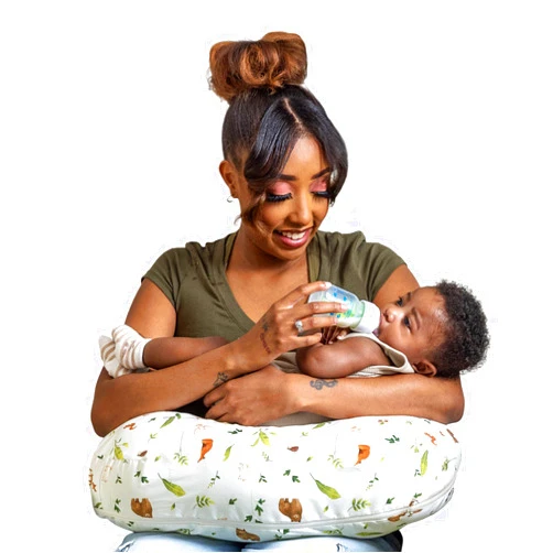 Boppy Nursing Pillow - Ergonomic Bottle & Breastfeeding Pillow with High, Firm, Large Area, Water-Repellent Cushion with Washable Cover; Baby Safety Alliance Verified - Neutral Plants and Animals