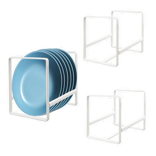 CUKE2BEET 3PCS Metal Plate Holder Organizer, Vertical Plate Rack Dish Organizer for Cabinet,Dish Storage Rack Drying Rack for Cupboard (1 Large and 2 Small, White)