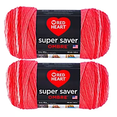 Red Heart Super Saver Jumbo Sea Coral Ombre Yarn - 2 Pack of 283g/10oz - Acrylic - 4 Medium (Worsted) - 482 Yards - Knitting/Crochet