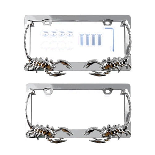 UPAUTO 2PCS Car License Plate Frame American Standard License Plate Holder, Car License Plate Covers with Screws & Tools (Scorpion, 12.65 * 6.5 * 3.85)
