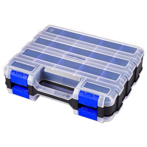 AIDY-PRO Small Parts Storage Case Tools Box Organizer Double Side 34 Compartments Hardware Organizers with Removable Plastic Dividers for Screws Nuts Nails Bolts
