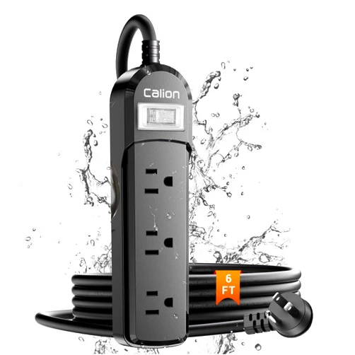 CALIONLTD Outdoor Power Strip Weatherproof, IPX6 Waterproof Extension Cord 3 Power Outlets, Overload Protection Shockproof, Waterproof Electrical Power Strip Wall Mountable for Home Outside (6ft, Black)