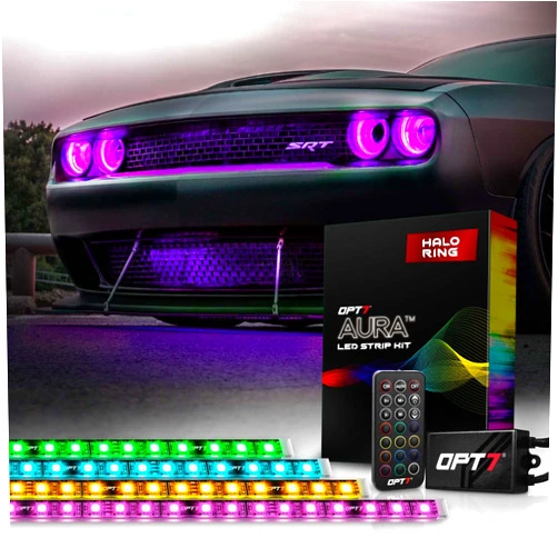 OPT7 Aura DRL Halo Light Kit for 08-23 Dodge Challenger w/Wireless Remote, Smart-Color LED, Multi Colors Mode, Demon Eye, Angel Eye, Headlight Accessories, Easy Installation
