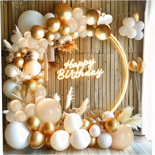 Vanjehou White Gold Balloons Garland Arch Kit,White Beige Balloons with Metallic Gold Latex Balloons for Boho Baby Shower Wedding Bridal Engagement Anniversary Birthday Decorations(white gold)