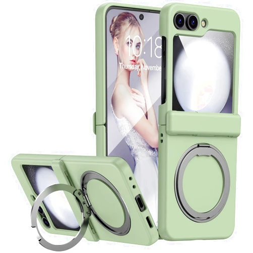 CASEOWL for Samsung Galaxy Z Flip 6 Case Magnetic with Hinge Protection, Ring Holder, Kickstand [Compatible with MagSafe Wireless Charger], Slim Protective Phone Case Cover for Z Flip 6 Cases, Green
