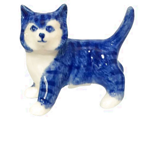 LUXKUNHOUSE Ceramic Figurine Dollhouse cat Delft Blue White Collectible Miniature Bonsai Garden Handmade Painted Gift no 4