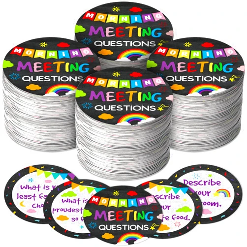 Outus 50 Morning Meeting Chips Questions Cards for Students, Classroom Questions Ideas Cards Conversation Starter for Classroom Activity Improve Communication Listening Skill(Colorful)