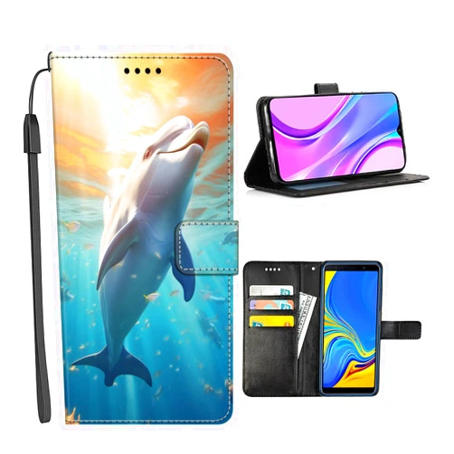 SANTUO Wallet Phone Case for Samsung Galaxy Xcover PRO Xcover4 Xcover5 Xcover6 PRO Xcover7 with Dolphin-BP178 Folio Magnetic Buckle Leather TPU