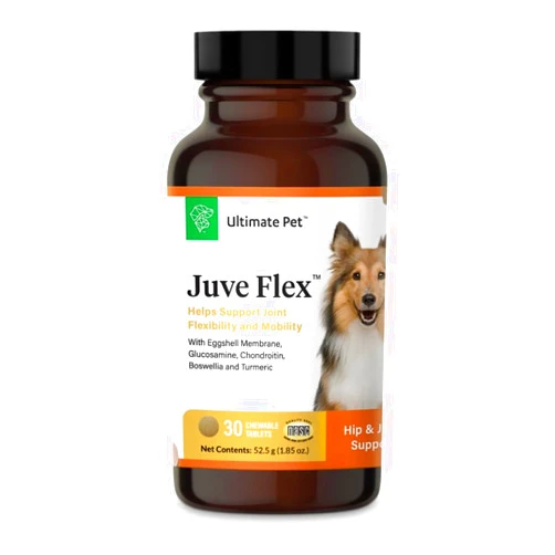 ULTIMATE PET NUTRITION Juve Flex, Hip and Joint Soothing Support Supplement for Dogs, Cartilage, Collagen and Stiffness Support, 30 Chewable Tablets