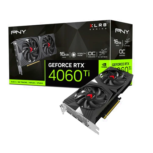 PNY GeForce RTX™ 4060 Ti 16GB XLR8 Gaming Verto™ OC Dual Fan Graphics Card DLSS 3 (128-bit, PCIe 4.0, GDDR6, HDMI/DisplayPort, Supports 4k, 2 Slot)