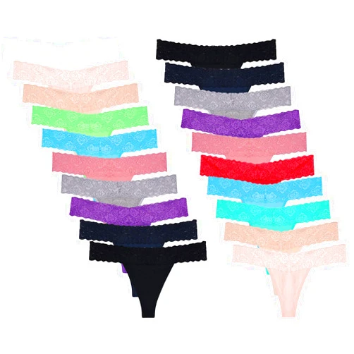 Sunm Boutique Cotton Thongs for Women, Sexy Lace Womens Underwear Pack, Low Rise T-back No Show Ladies Panties