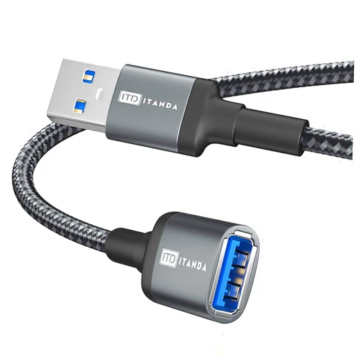 ITD ITANDA 15FT USB Extension Cable USB 3.0 Extension Cord Type A Male to Female 5Gbps Data Transfer for Keyboard, Mouse, PlayStation, Xbox, Flash Drive, Printer, Camera and More, Grey
