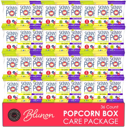 Blunon Skinny Pop Popcorn Variety Pack - Snack Bags Assortment Care Package - Care Package Gift Box (35 Count)