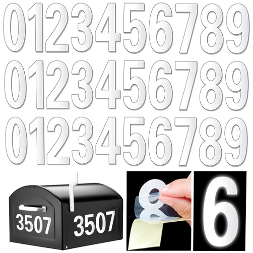 HLARTNET Reflective Mailbox Numbers for Outside - 30 Pcs Waterproof Mailbox Numbers Stickers, Large 3 Inch Self Adhesive 0-9 Vinyl Number for Mailbox, Door, Garbage Bins, Address Number (White)