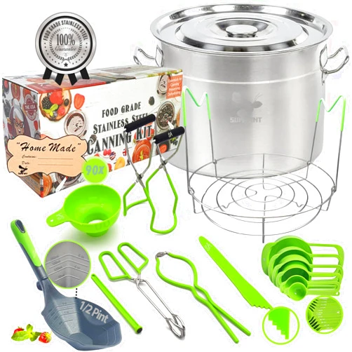 Supa Ant Canning kit + Canning Rack + X-Large Ladle +Measuring Cups, Canning Funnel, Tongs, Jar Lifter, Lid Lifter, Bubble Popper, 90x Labels - Canning Supplies - Canning Supplies Starter Kit (Large +)