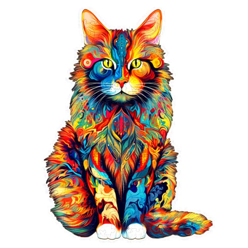 Jigfoxy Wooden Puzzle for Adults, Cat Wooden Jigsaw Puzzles for Adults, Unique Animal Shape Wood Cut Puzzles for Family Friend(S-8.3 * 6.6in-80pcs)