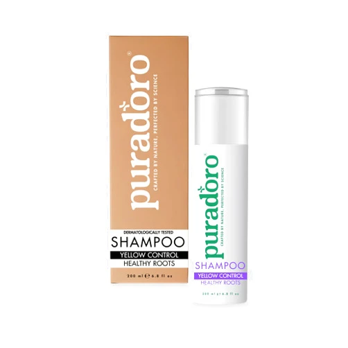 Puradoro Yellow Control & Healthy Roots Purple Shampoo – Neutralizes Yellow Tones, Enriched with Purple Carrot & Citrus Essential Oils, Natural Formula for Blonde, Grey & Highlighted Hair