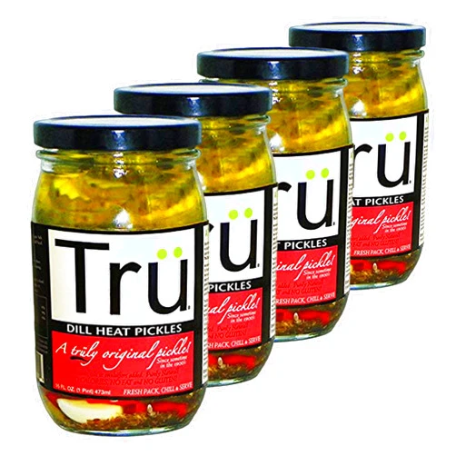 Tru Pickles Dill Heat Pickles By Tru Pickles. 16 OZ Gourmet, Made with the Perfect Balance of All Natural and Fresh Ingredients and Seasonings - Family Recipe (4 Pack)