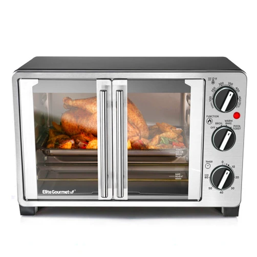 Elite Gourmet ETO2530M Double French Door Countertop Toaster Oven, Bake, Broil, Toast, Keep Warm, Fits 12