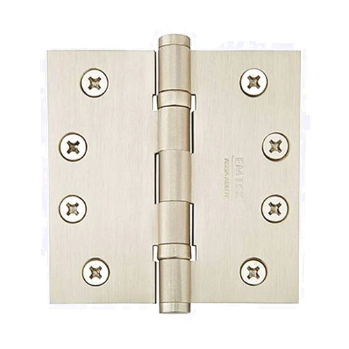 Emtek Hardware Steel Heavy Duty Hinges, Ball Bearing, Pack of 6, Square Corners, Size: 4 x 4 in. Color: Satin Nickel (US15), Thickness: 3.3MM, Model: 94014US15BB