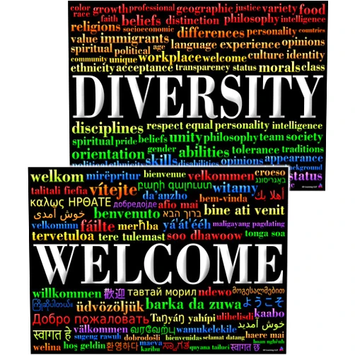 3D Learning LLF Welcome and Diversity Word Cloud Posters - Laminated 14x19.5 - Classroom Charts and Decorations, Back to School Supplies, Store Welcome Signs, Office Sign and Decor, Home Signage