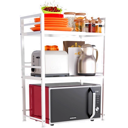 DOLALIKE Microwave Oven Rack, Expandable Microwave Stand Countertop Kitchen Utensils Tableware Storage, Carbon Steel Over Microwave Shelf Countertop 3 Tier with 3 Hooks
