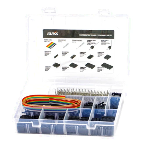 IWISS 1550PCS 2.54mm Pitch Wire-to-Wire Dupont Connector Kit, includes Pin Headers, Jumper Wire, Crimp Pins for RC Servo, Arduino, SMT, SATA, EPS, PCIE, Battery Balancer