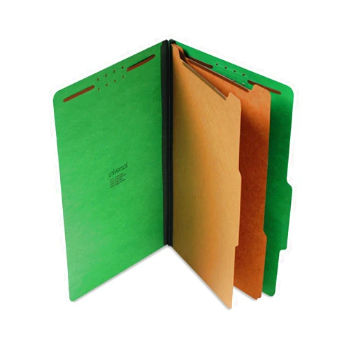 Universal UNV10312 Six-Section Pressboard Classification Folders - Legal, Emerald Green (10/Box)