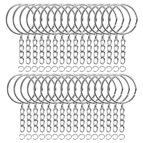 REEMTOO 50PCS Bulk Keychains Set, Split Keychains Rings with Chain 1 inch, Key Rings, Key Chain Rings, Keychains Ring Parts with Open Jump Ring and Connector.