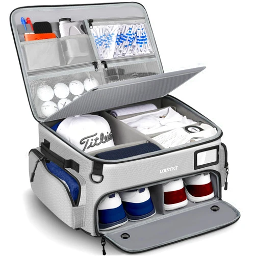 LOINTET Golf Trunk Organizer, Waterproof Car Golf Locker with Separate Ventilated Compartment for 2 Pair Shoes, Golf Storage for Balls, Tees, Cap, Clothes, Gloves, Accessories, Gifts for Men, Women