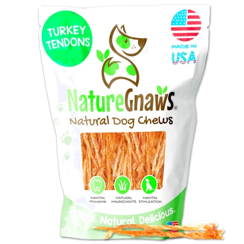Nature Gnaws USA Turkey Tendons for Dogs (4oz) - Delicious Grain Free Reward Snack for Small, Medium & Large Breeds - Premium Natural Dog Chew Treats