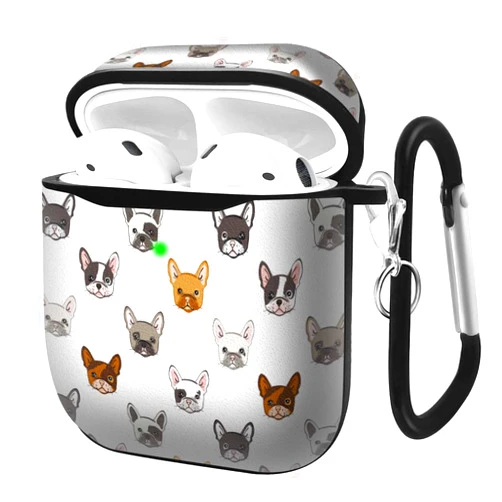 Mingdao Compatible with AirPods 1st 2nd Generation Charging Case, Soft Patterned Leather Shockproof Protective Cover Case (French Bulldog Pattern)