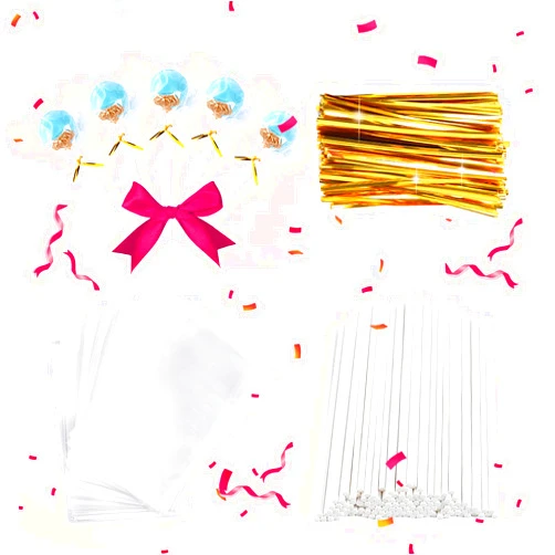 TAIHUIMY 300Pcs 6inch Lollipop Sticks, Cake Pop Lollipops, Chocolates and Cookies Bag Set Including 100 Parcel Bags, 100 Papery Treat Sticks, 100 Gold Twist Ties