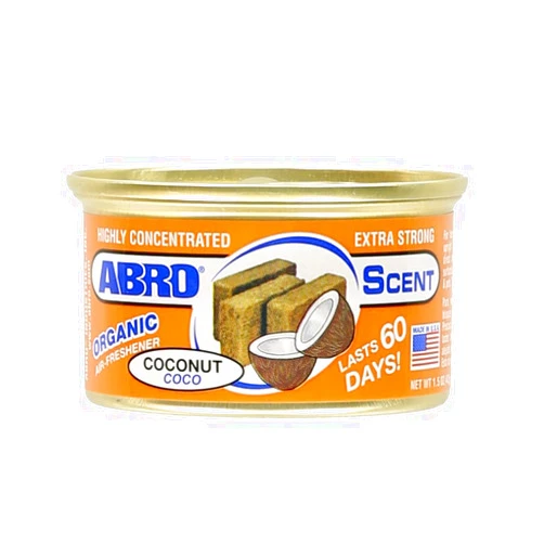 ABRO Scent 1-Pack Organic Air Freshener Can, Coconut Scent, 3 Spill Proof Blocks per Can, Ideal for Car Scents, New Car Smell, Lasts Up to 60 Days, Use in Home, Bathroom, Car or Office