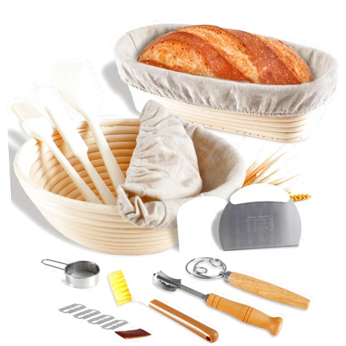 Hvygss Bread Proofing Basket, 10 Inch Round & 11 Inch Oval Banneton Basket Sourdough Starter Kit With Linen Liner, Bread Lame, Dough whisk, Dough Scraper, Spatulas, Flour Sifter, Bread Making Tools