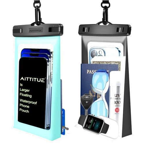 Aittitue Large Floating Waterproof Phone Pouch : 2 Pack Float Clear Cell Holder Protector with Lanyard - Universal floatable Water Proof Dry Bag Case for iPhone Samsung Galaxy for Beach Swimming Pool