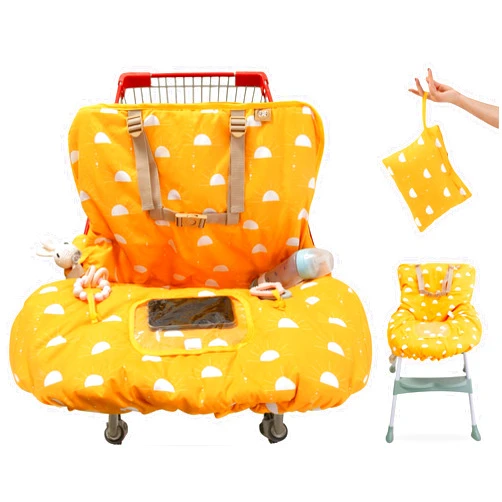 Del & Fin Shopping Cart Cover for Baby Girl & Boy | Water Resistant High Chair Cover w/Phone Pouch & Pocket | Gender Neutral Cart Cover for Babies | Padded Grocery Cart Cover for Baby | (Yellow)
